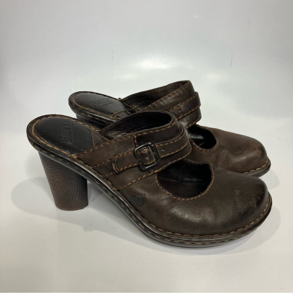 Born Dark Brown Leather Heels with Buckle